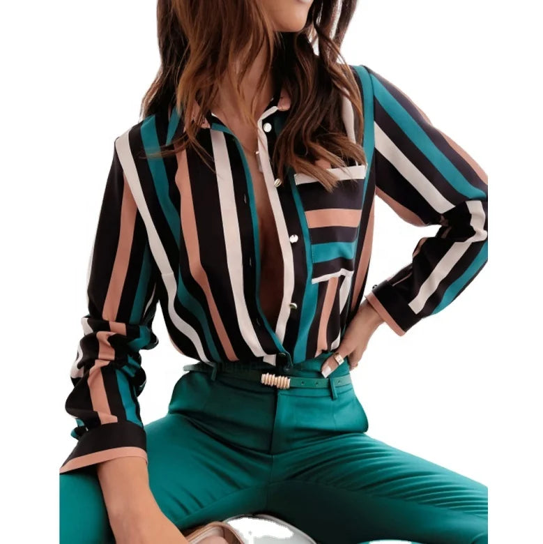 Casual Versatile Women's Shirt Simple Casual Short Fashion Printed Long Sleeved Shirt