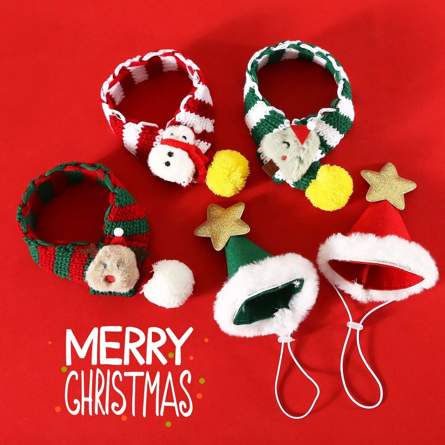 Pet Christmas Striped Scarf Cartoon Cute Plush Dog Scarf Puppy Christmas Gift Scarf Pet Christmas Accessories
