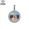 Custom Photo Silver Color Circle 2 Layers Cubic Zircon Pendant Necklace for Wedding or Party a Special Memory Family Gift
