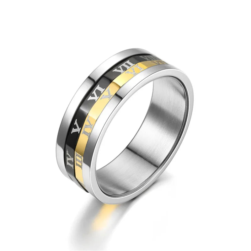 Wholesale Spinning Anxiety Men Jewelry Custom Vintage Black Rotating Roman Number Silver Stainless Steel Spinner Rings 9 10