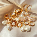 Wholesale in Bulk Korean Gold Fashion Dangle Drop Earrings Jewelry with Pearls Sets Multipack Multiple Pairs for Women Trendy