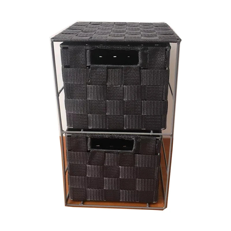 Simple 2-Layer Woven Nylon Storage Cabinet with Removable Drawers Plastic Furniture for Living Room Bedding Stackable Design