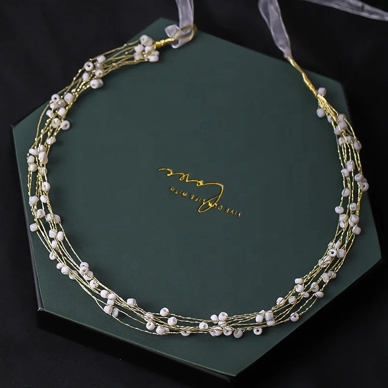 Handmade Luxurious Women Wedding Bridal Headpiece  Pearl Crystal Rhinestone Marriage Bride Pageant Hairband
