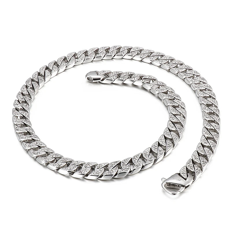 Custom Charm Necklace Man Jewelry Rhinestone Diamond Man Necklace Stainless Steel Link Chain Necklace
