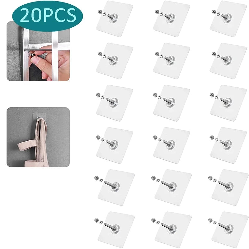 6Pcs PVC Strong Adhesive Nails Wall Poster Seamless Wall Hook Waterproof Durable Transparent Kitchen Bathroom Screw Hook Hanger