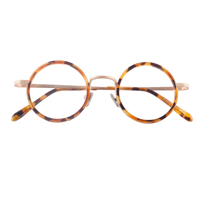Unique Tangerine Black Leopard Pattern Round Metal Frame Optical Eye Glasses Frames for Man Women