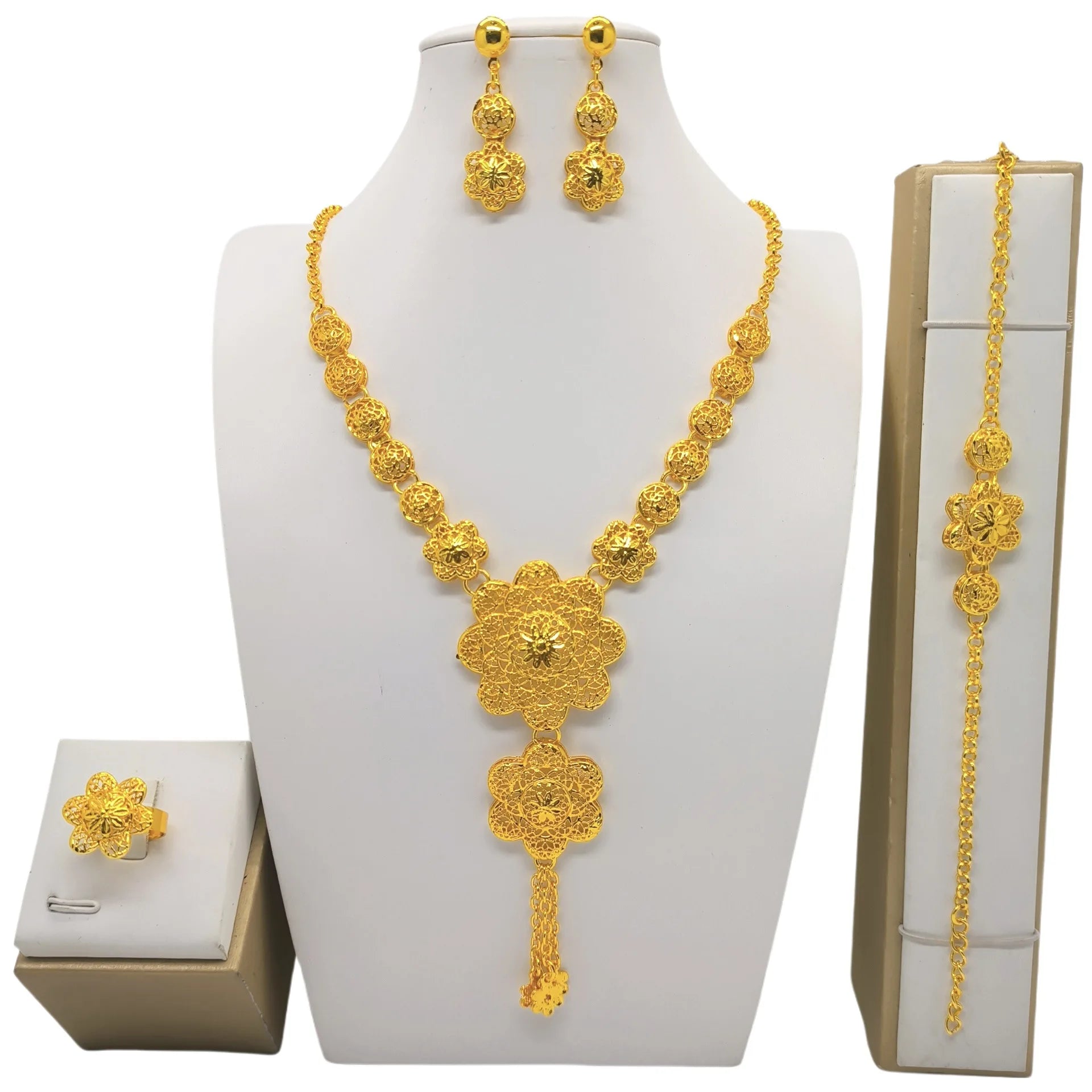 Luxury 4 Piece Big 24K Gold Brazilian Indian Jewellery African  Bridal Nigeria Jewelry Sets for Woman Wedding
