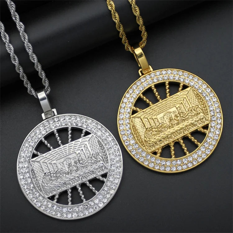 Factory Direct Sale Last Supper Stainless Steel Gold Plated Zircon Beads Chain Pendant Necklace