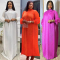 High-end Large Petal Flower Set Collar Pleated Long Dress Women's Loose Large Swing Long Sleeve Tea Break Dress Wedding Dress