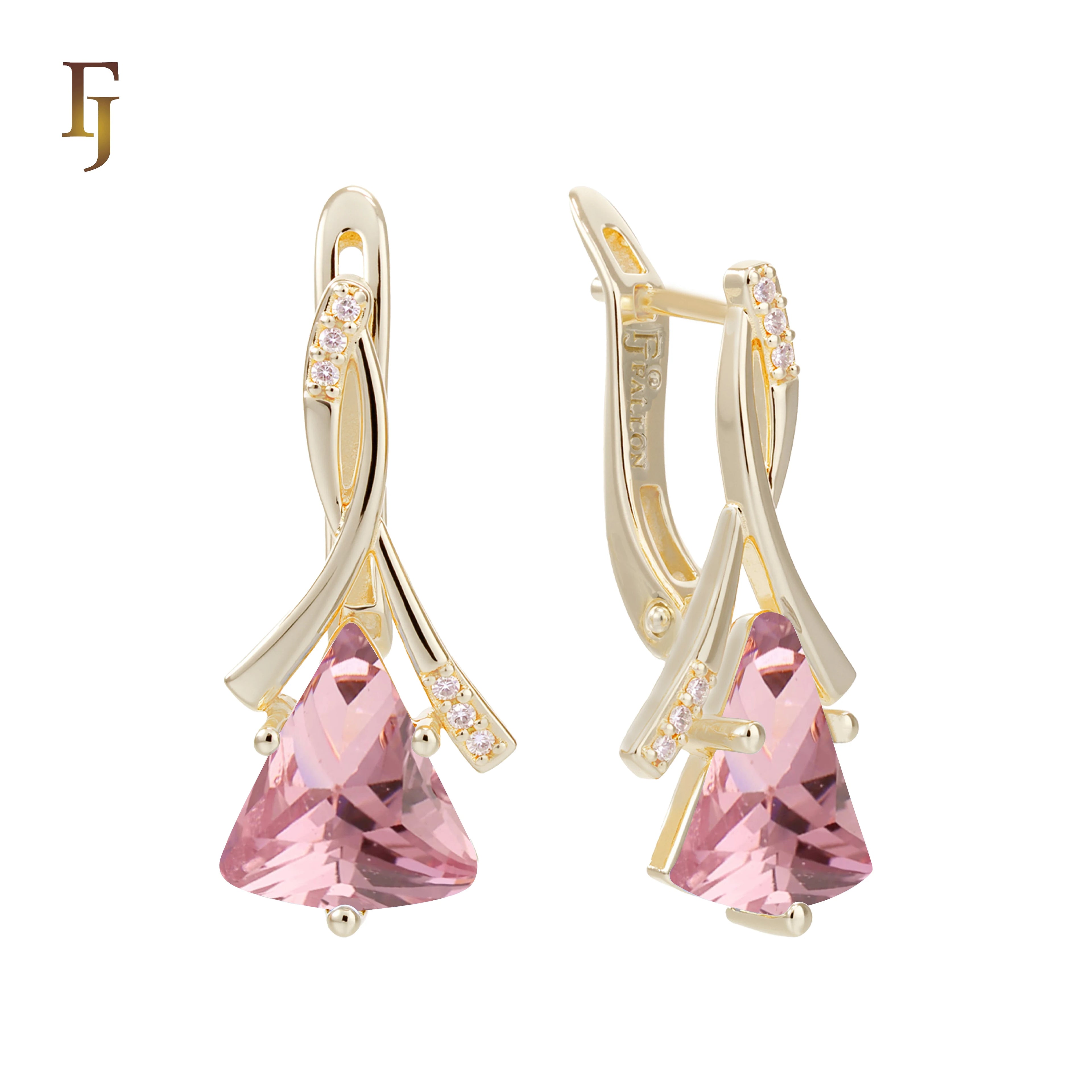 FJ Fallon Fashion Jewelry Gold Russian Lock Earrings Triangle with Crisscross PavÃ© Non-Tarnish Brass Based Split