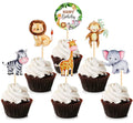 Safari Animal Cupcakes Toppers Birthday Cakes Decor for Kids Wild Jungle Animal Theme Birthday Baby Shower Event Party Supplies