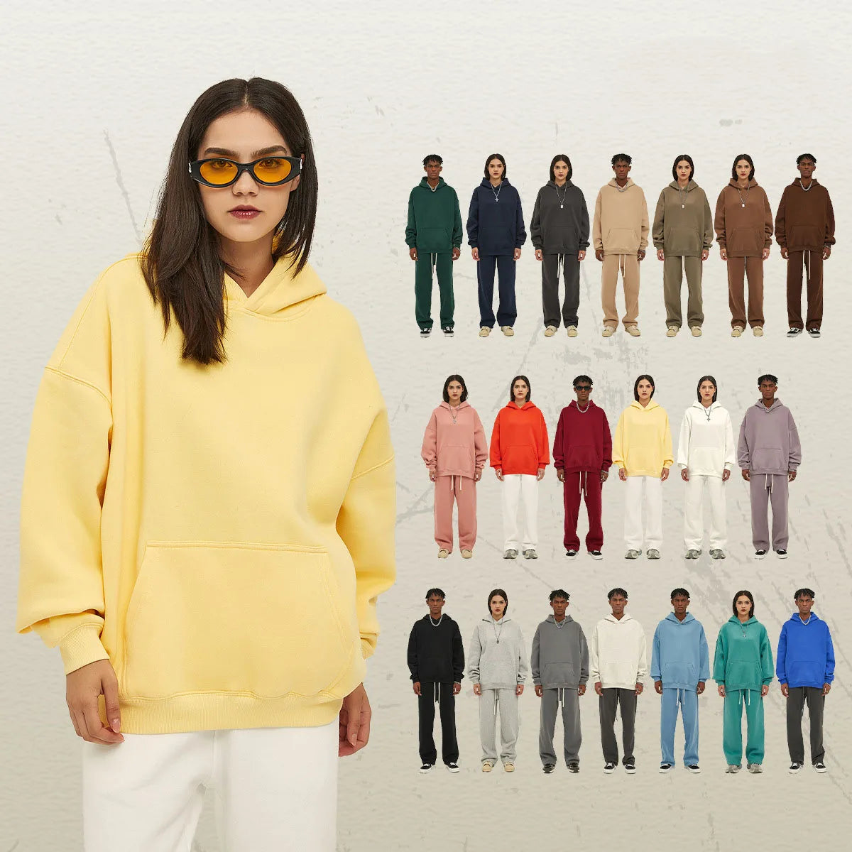 American Street Men's Oversized Hoodies 100% Cotton Thick Fleece Heavy Weight Sweatshirts Solid Pattern Streetwear Hoodie
