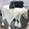 Boho Acrylic Weave Eco-Friendly Four Seasons Portable Korean Style Knitted Throw Blanket with Tassel