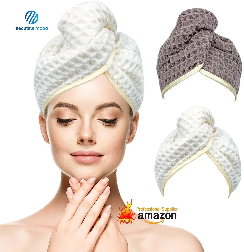 Wholesale Custom Waffle Microfiber Bath Towel Women Quick Drying High Water Absorbency Soft Salon Towel Hair Care Woven