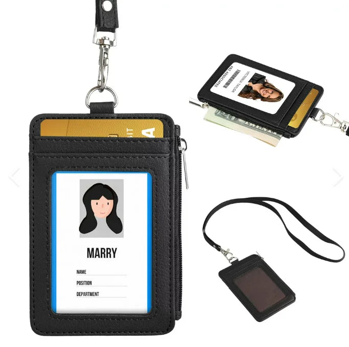 Hot Sale Wallet Case With Neck Lanyards for Id Badges Fashion PU Leather Business Credit ID Card