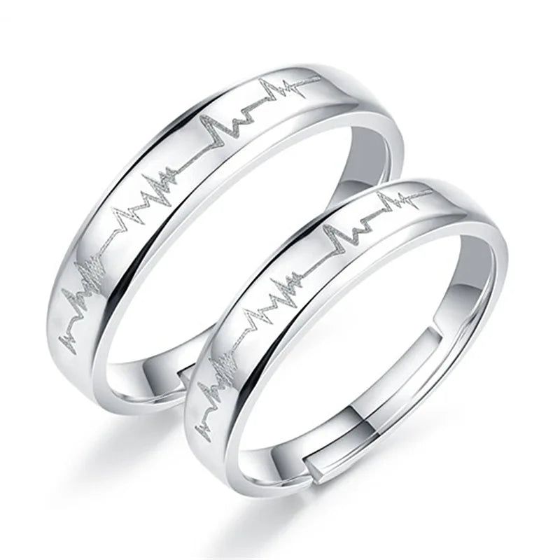 Romantic Couple Ring Men and Women's Heartbeat Opening Ring