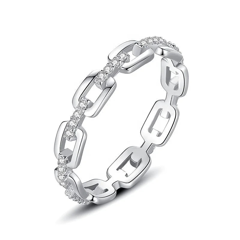 Fashion Trendy Interlocking Design 925 Sterling Silver Finger Rings for Women