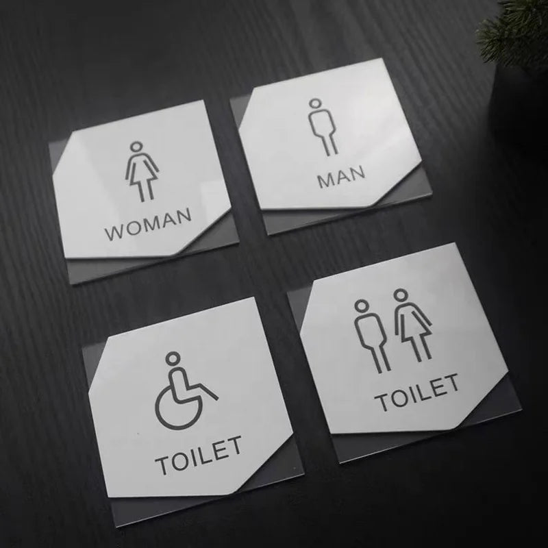Customized Acrylic Toilet Sign Door Plates Hotel Bathroom Sign Women Men Restroom Sign Sticker