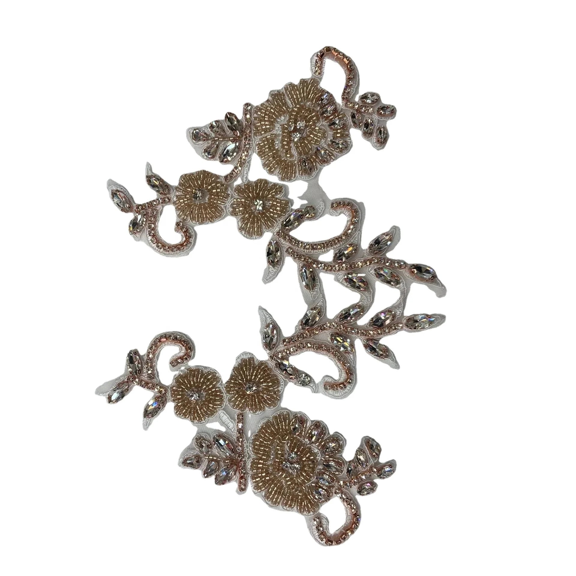 Light Gold Embroidered Beaded Patch Appliques for Dresses