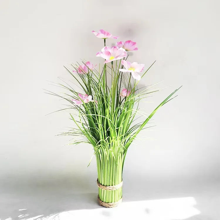 Artificial Onion Grass with Daisy Floral Grass Bouquet Free Standing Artificial Plants for Desk Table Centerpieces Decoration