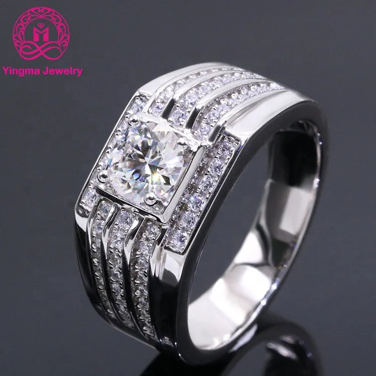 2021 Luxury Style Pave Moissanite Diamonds  14k / 18k Solid Gold Mens Ring 1 Carat Engagement White Gold Ring