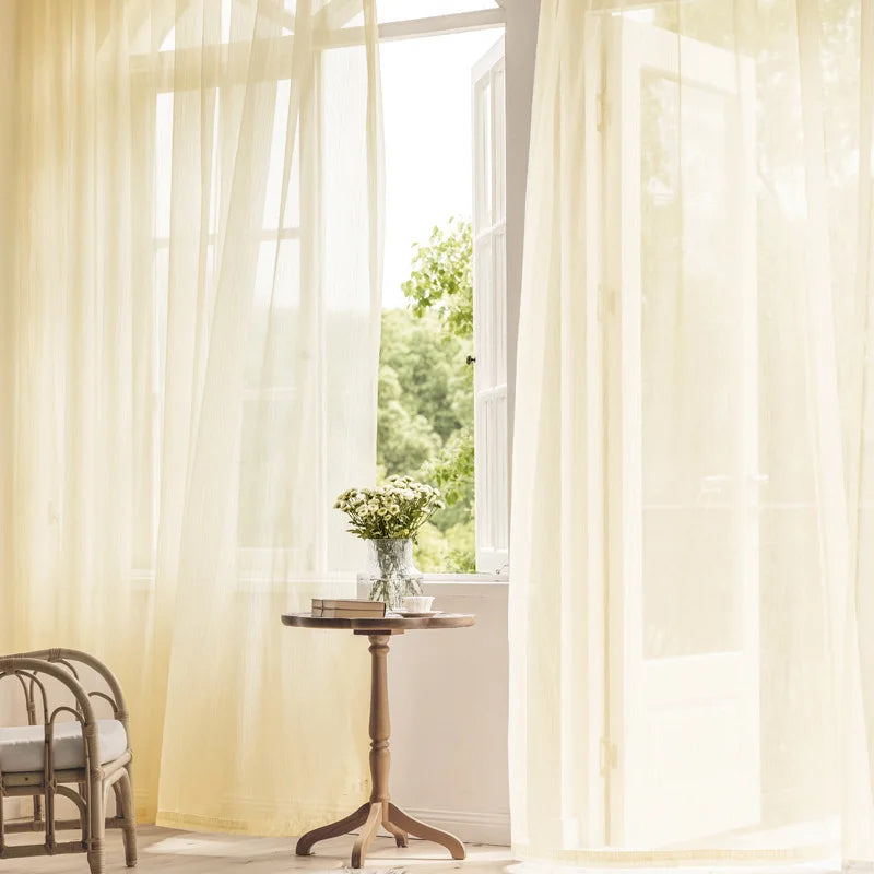 New Design Modern Solid Color Voile White Beige Shiny Glitter Sheer Curtains for the Living Room and Bedroom