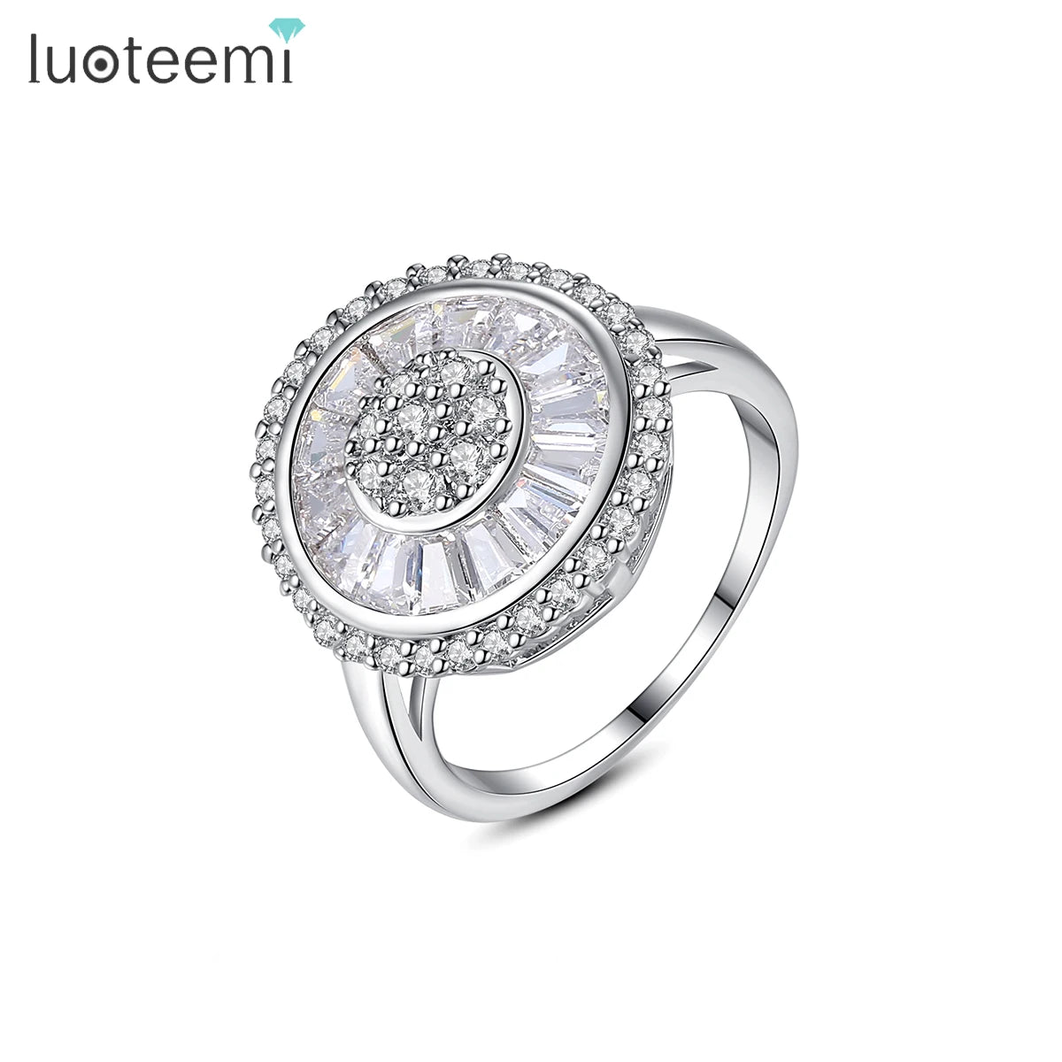 LUOTEEMI Wholesale Luxury Bling Clear Cubic Zirconia Pave Setting 18K White Gold Plating Round Shape Woman Wedding Fashion Rings