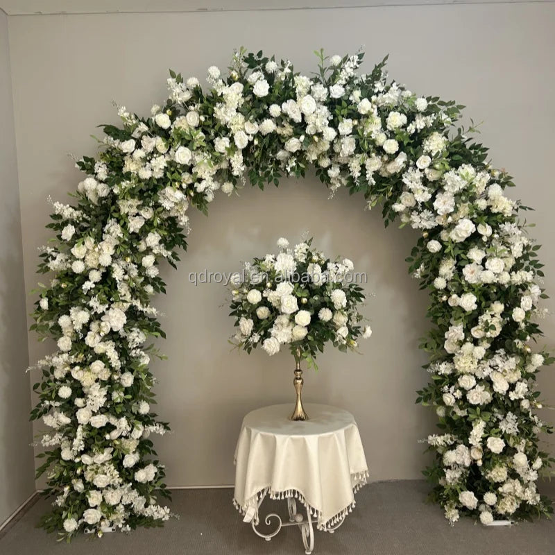 Customized Size Wedding Floral White with Greenery Artificial Silk Flowers Wedding Flower Arch for Backdrop Decoration