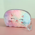 New Cute Colorful Shell Fur Makeup Pouch Bag for Women Girls Cartoon Embroidery Cat Velvet Cosmetic Bag Wholesale
