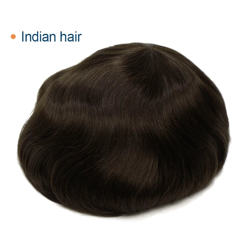 INS Newtimeshair Injected Men Toupee Thin Hair Replacement Hair System Men Natural Color Virgin Indian Hair PU Technique Wave