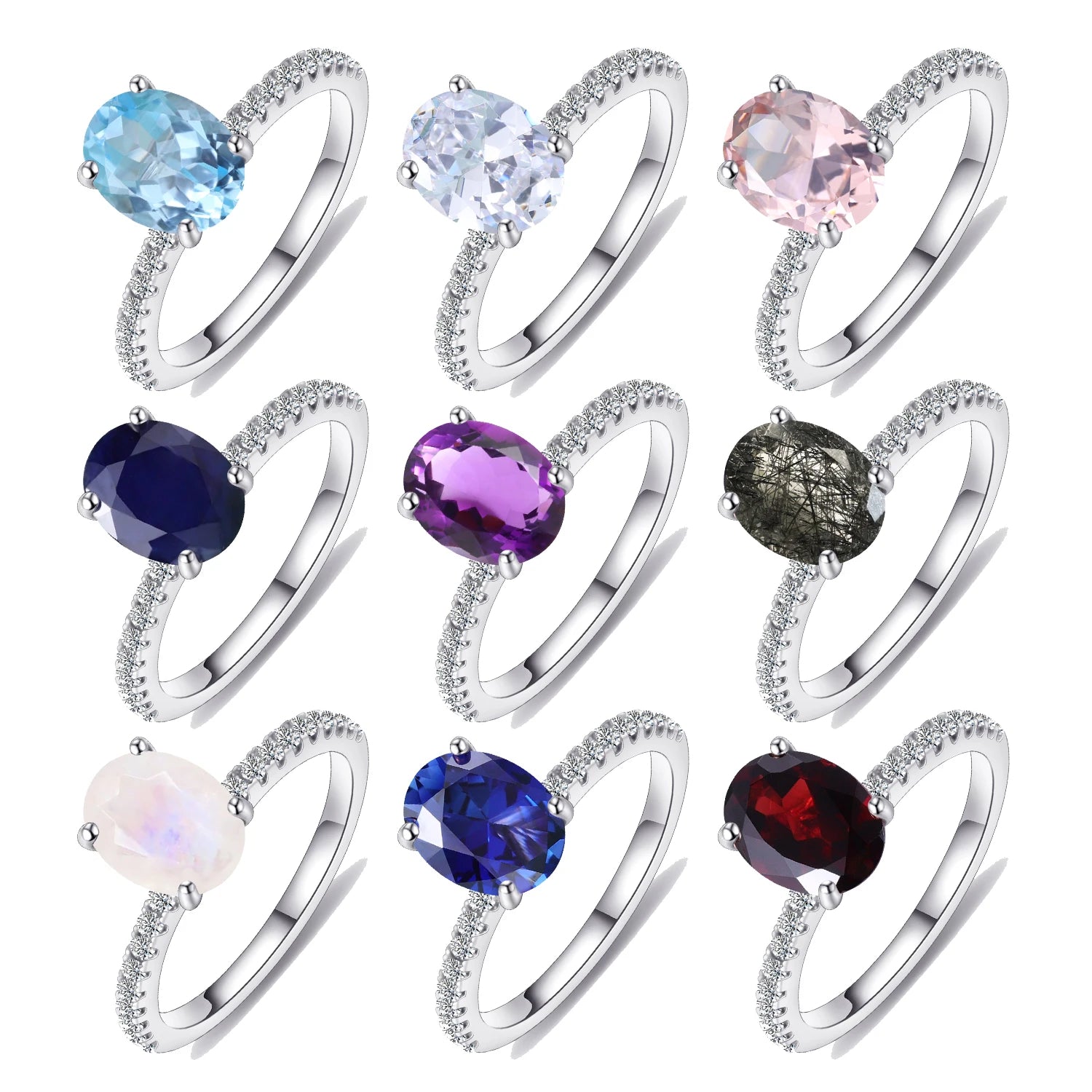 KH066 Abiding Fine Jewelry Factory Oval 7x9mm Gemstone Half Eternity Women 925 Sterling Silver Custom Engagement Ring