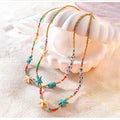 Handmade Fashion Boho Glass Seed Beads Two Pieces Pack Summer Necklace Starfish Charms Necklaces for Women
