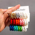 New Arrival Creative Twist Small C-shaped Earring 4 Pairs/set Resin Gold Silver Laser Pearl Sweet Girl Jewelry Hoop Earrings Set