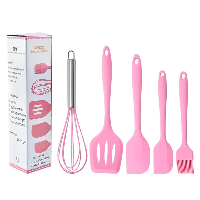 Hot Sell Baking Tools 5 Pcs Heat Resistant Non Stick Silicone Spatula Brush Set