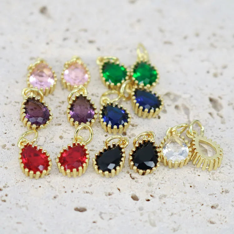 18K Gold-Plated Brass Drop Charms Cubic Zirconia Micro Pave Teardrop Charm Pendant for Jewelry Crafting