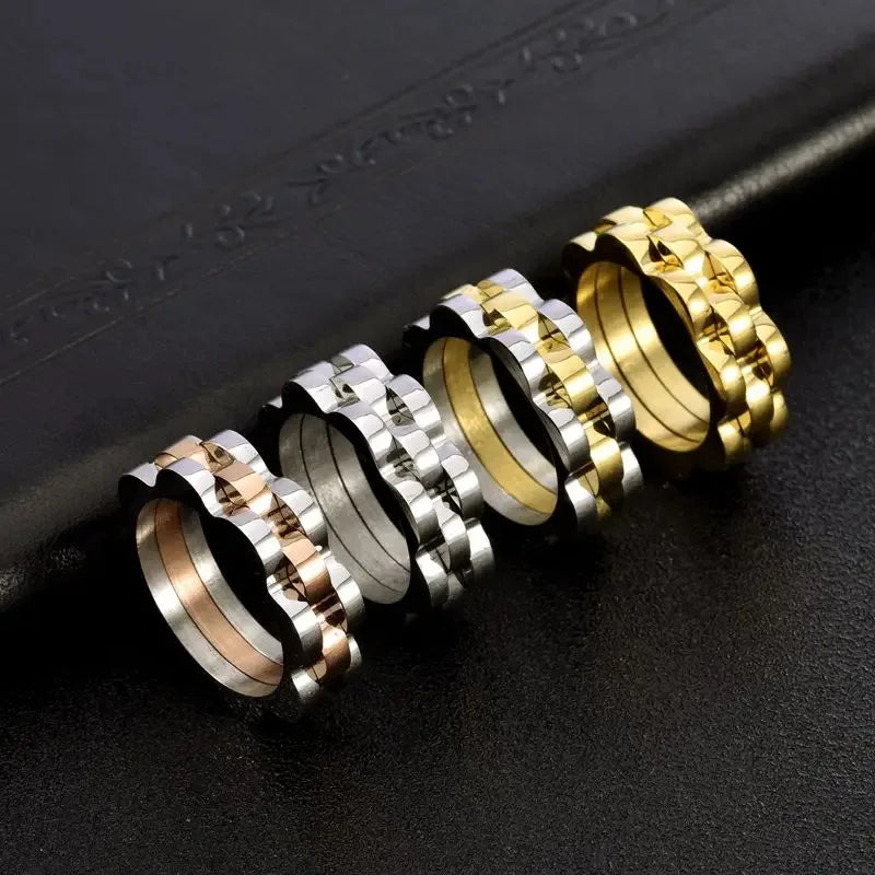 DAIHE High End 18K Gold Plated Gold & Silver Band Rings for Women Stainless Steel Free Waterproof Fashion Jewelry