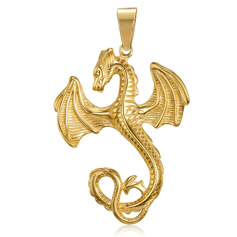 Vintage 18k Gold Plated Chinese Style Zodiac Animal Pendant Dragon Necklace Jewelry for Men