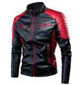 Custom Winter Stand Collar Long Sleeves Men PU Slim Patchwork Motorcycle Jacket Fashion Self-cultivation Locomotive