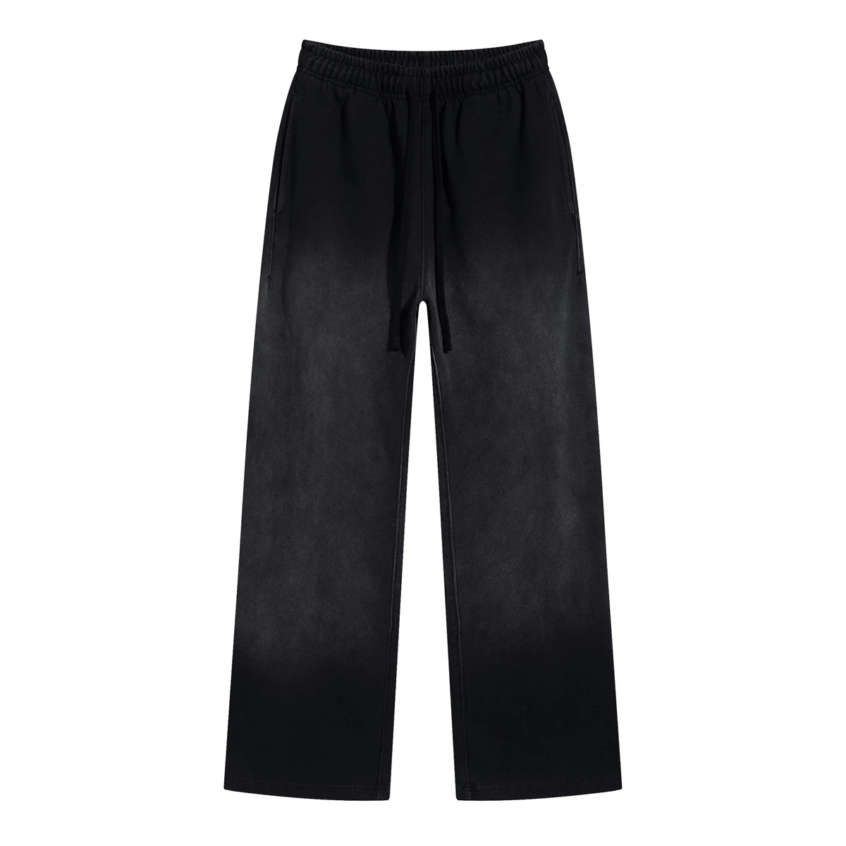 Custom Streetwear Vintage Loose Drawstring Pant Men Heavy Cotton Flared Straight Wide Leg Acid Wash Distressed Baggy Sweatpants
