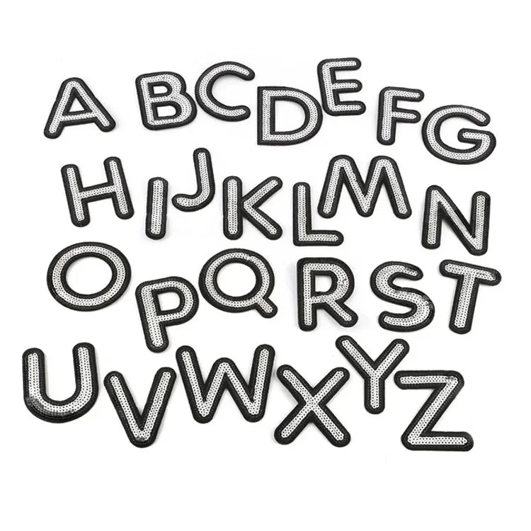 New Design Custom Made Silver A-Z Alphabet Sequin Letter Patches Iron on Clothes Bag Hat
