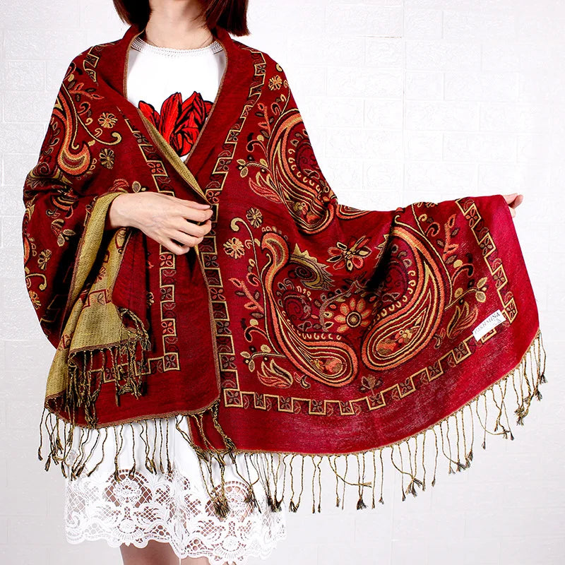 For BESTELLA Wholesale High Quality Ethic Muslim Pashmina Soft Warm Winter Knitted Jacquard Long Scarf Shawl for Women