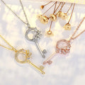 G2292 Wholesale Collier 14K Gold Plated CZ Zircon Flower Inlaid Leaf Key Pendant Women Fashion Jewelry Necklaces