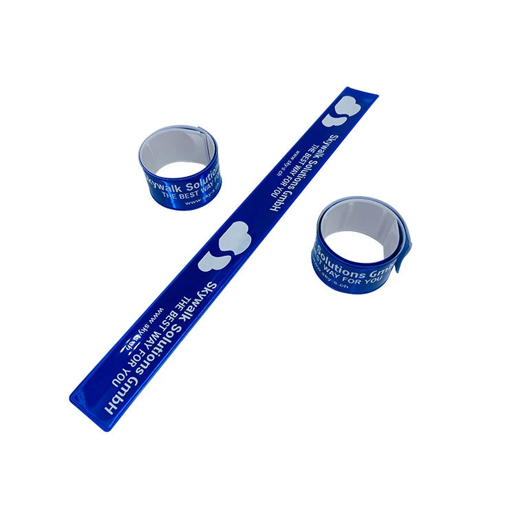 Excellent Quality White Blue Slap on Wrist Band Custom Printed logo Pvc Reflective Slap Band