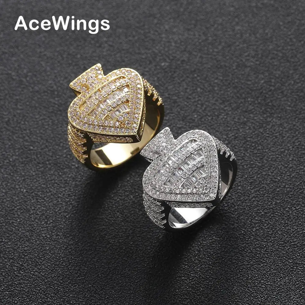 R055  Brass Cubic Zircon Rings Female Iced Hip Hop Jewelry Party Gift