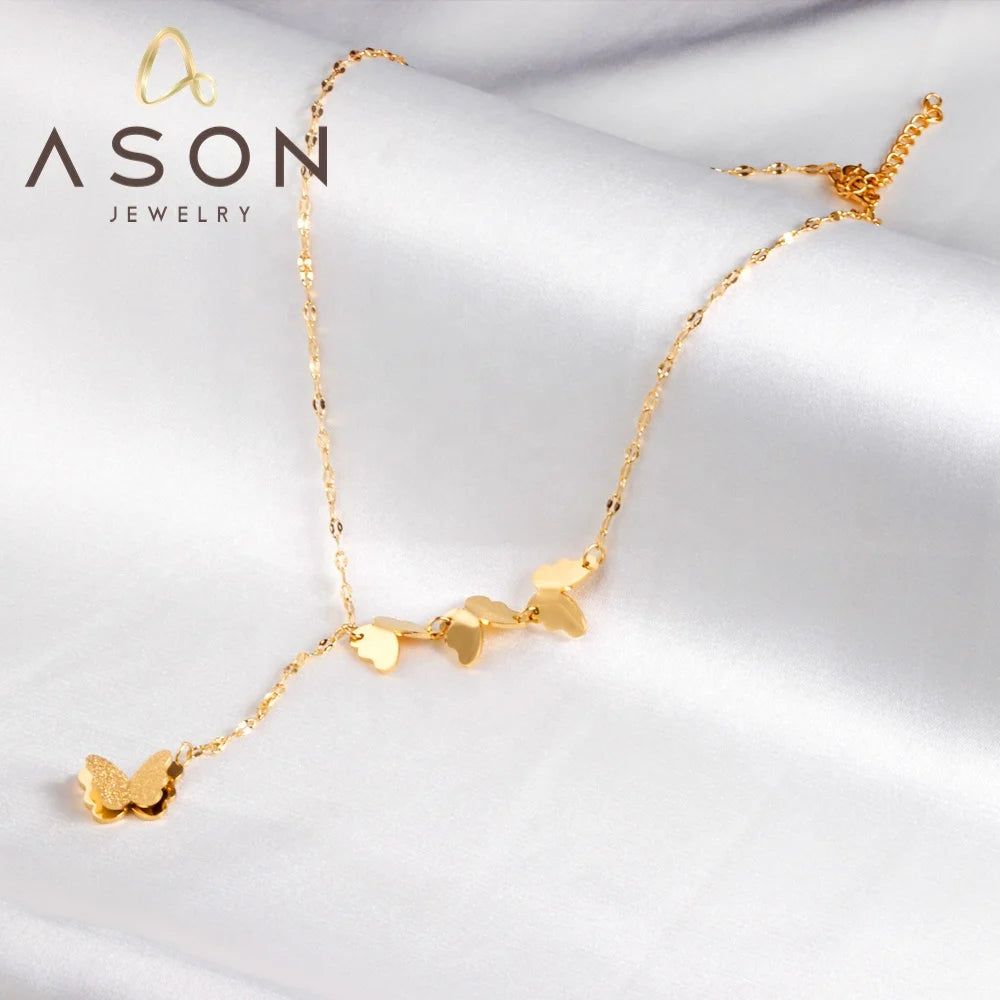 Ason Fashion Wholesale Waterproof Necklace Stainless Steel 4 Butterfly Accessories Pendant Necklace for Women