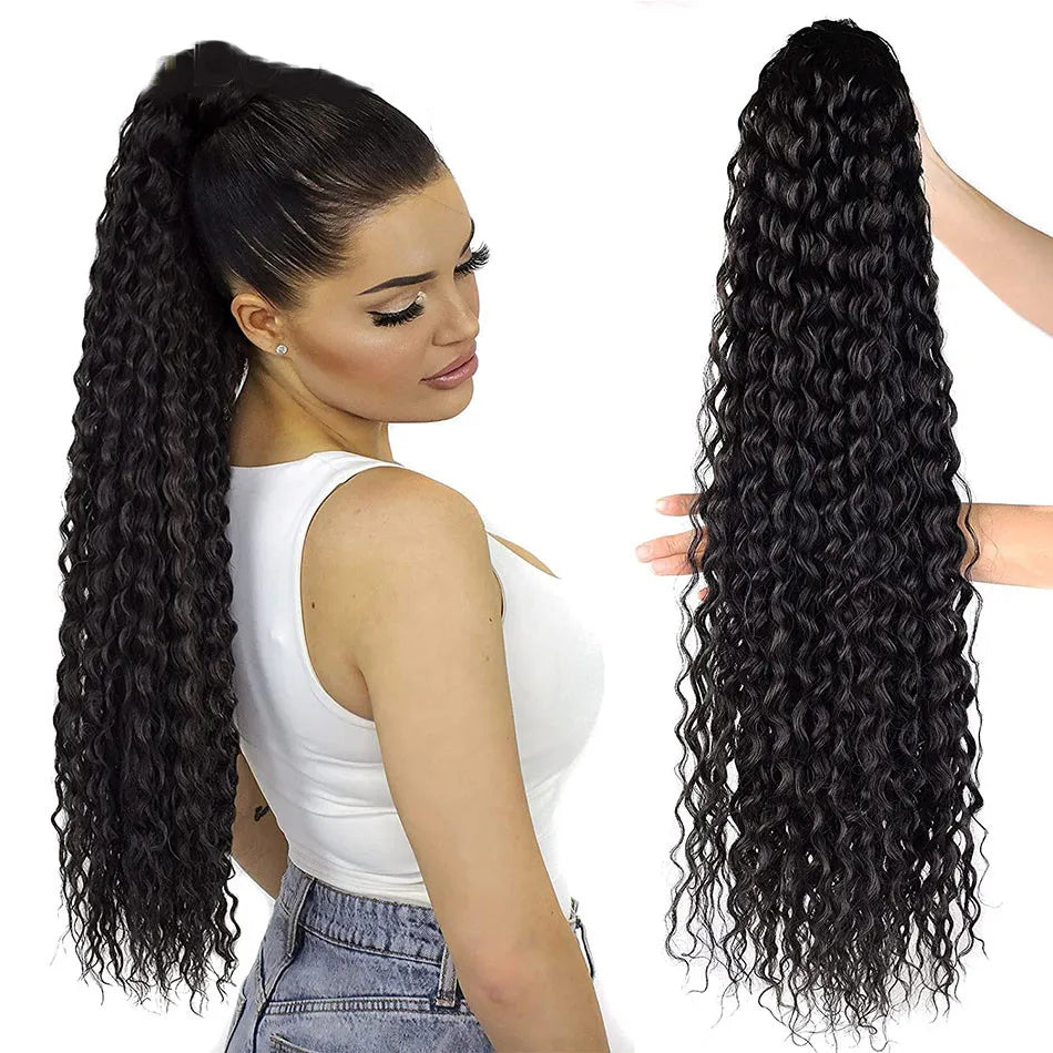 Ins Style Afro Kinky Curly Ponytail  Wholesale 26'' Long Wavy Pony Tail for Women