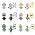 FUAMAY Classic Stud Earrings 925 Sterling Silver Turquoise Earrings Colorful Zirconia Earrings