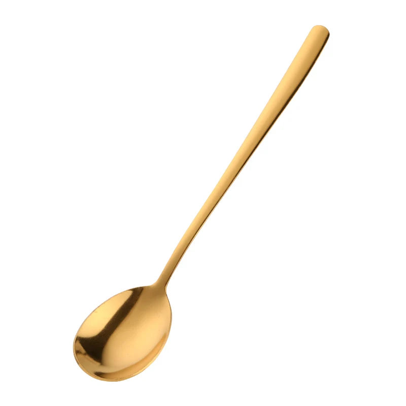 Restaurant Korean Style Stainless Steel Stirring Spoon Long Handle Soup Gold Table Dessert Spoon