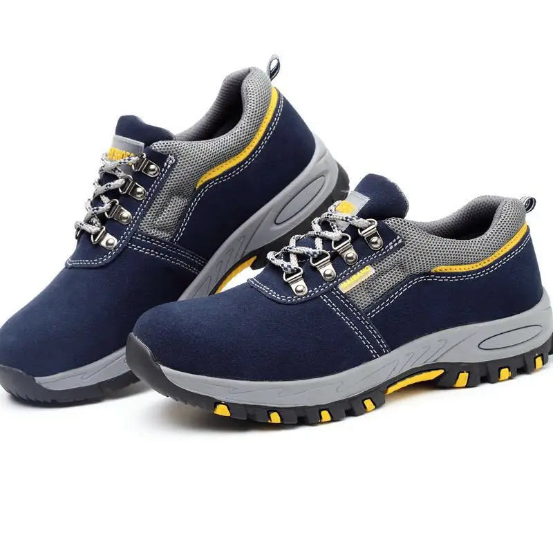 Breathable Anti-Smash Puncture Proof Genuine Leather Slip-On Steel Toe Work Boots Safety Shoes for Men Women for Factory Use