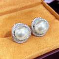 Huitan Elegant Design Sliver Color Cubic Zircon Earrings Women Ladies Round Pearl Stud Earrings for Bride